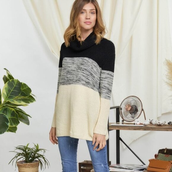 DAVI & DANI COLOURBLOCK THICK KNIT TURTLENECK SWEATER - Picture 2 of 10